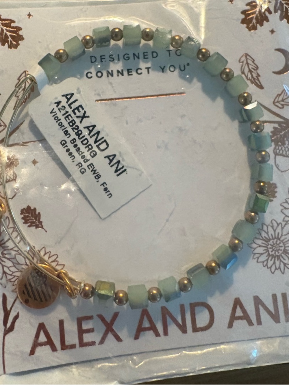 Alex and Ani Victorian Beaded Mint and Gold Beaded Expandable Bracelet